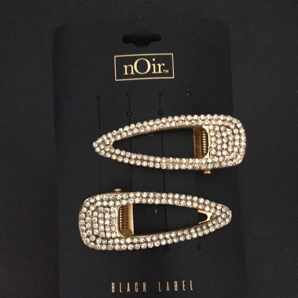 New Noir Black Label set 2 Hair Clips w Crystals